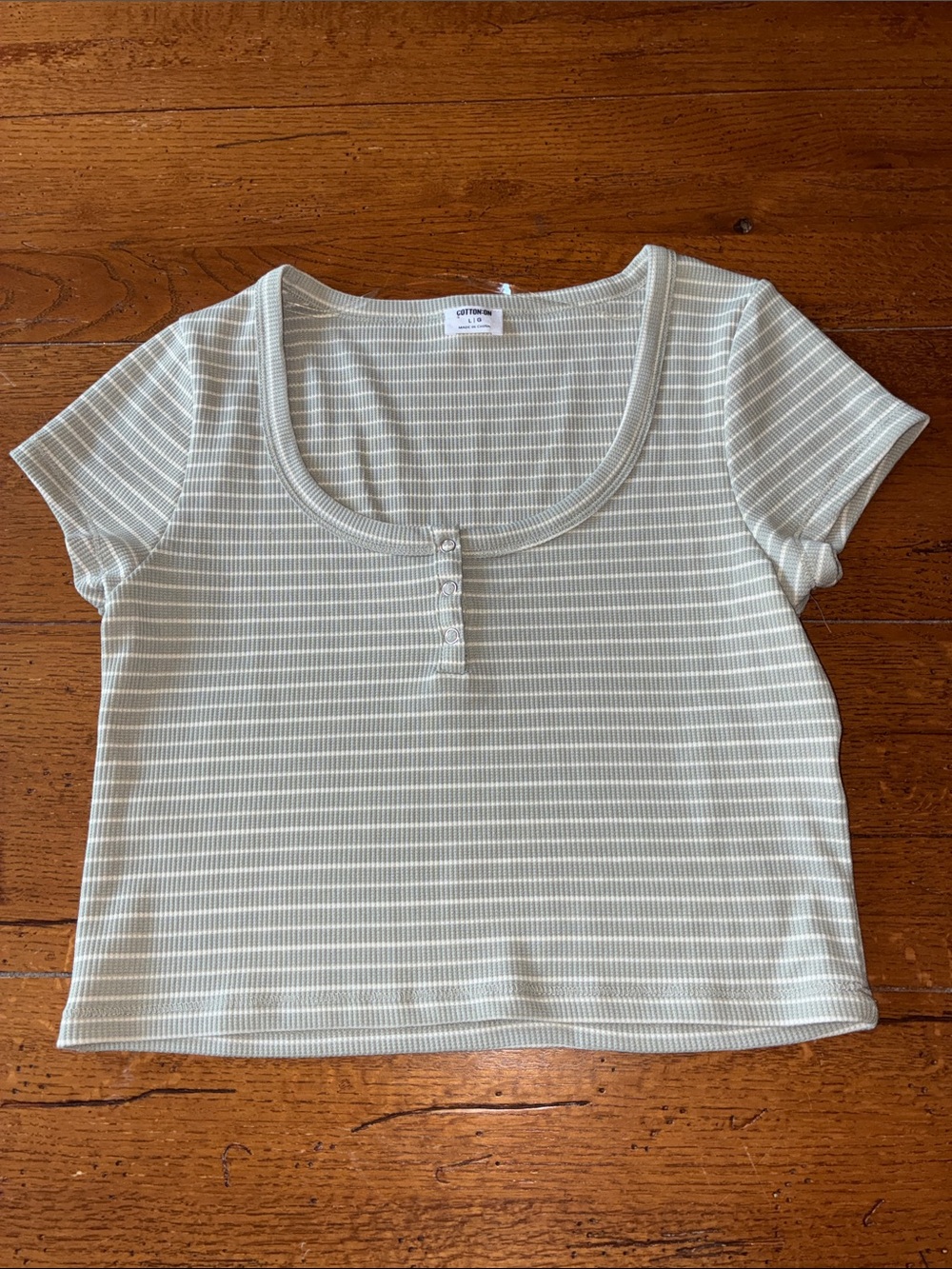 Cotton On Ribbed Scoop Neck Crop Top in Light Sage Stripe